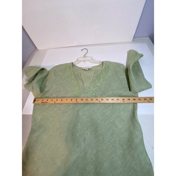 Petite Sophisticate Light Green 100% Linen Blouse with Beading Detail Size 14 - Picture 5 of 10